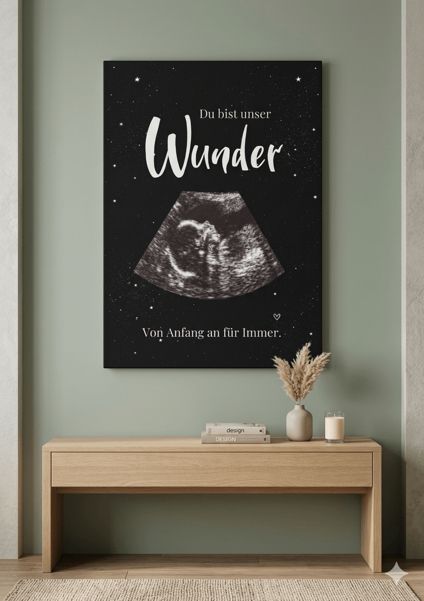 Schwarze Ultraschall Leinwand über einem Wohnzimmerschrank